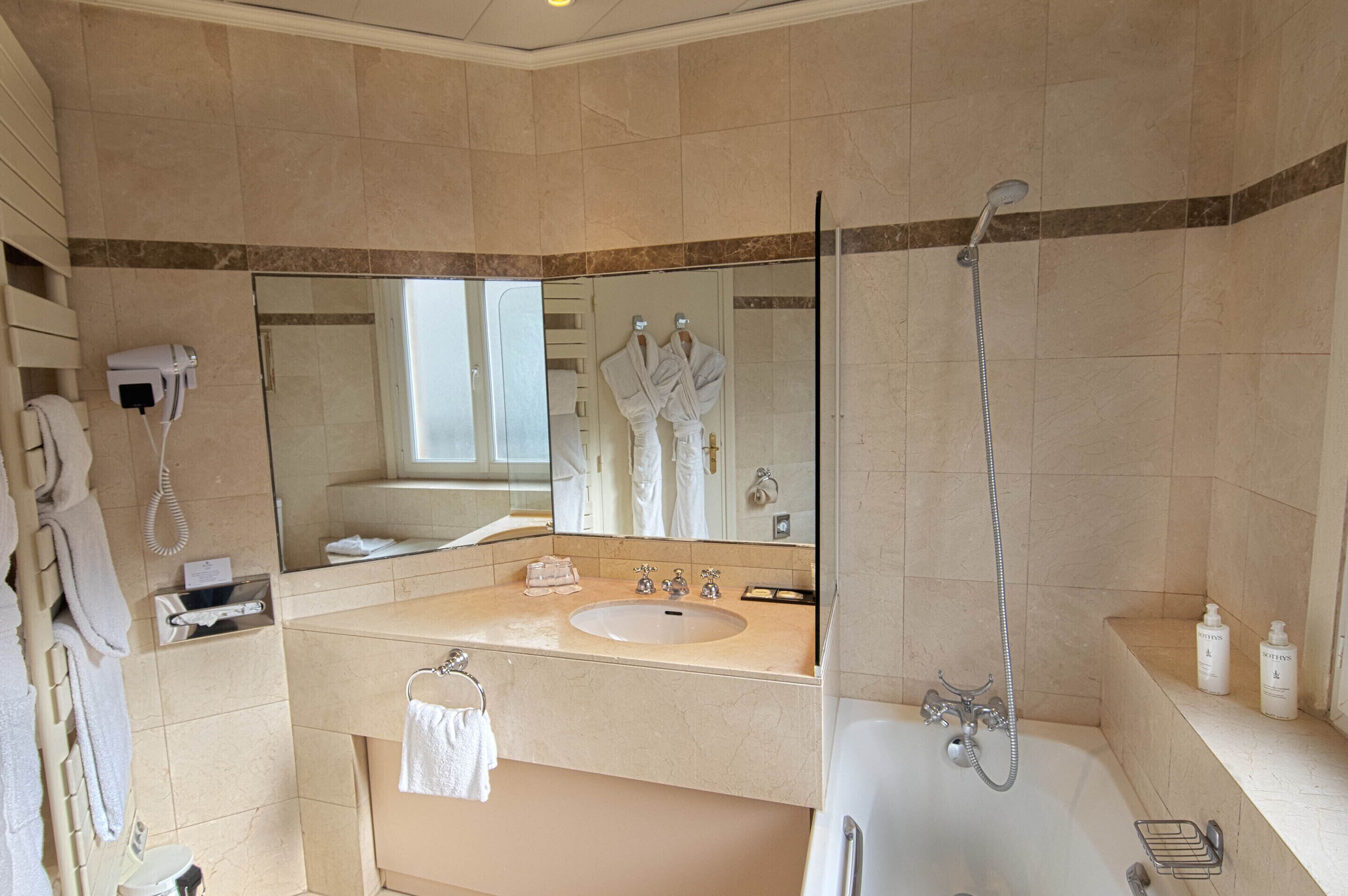 executive room | bathroom | designer toiletries, hair dryer, bathrobes, towels