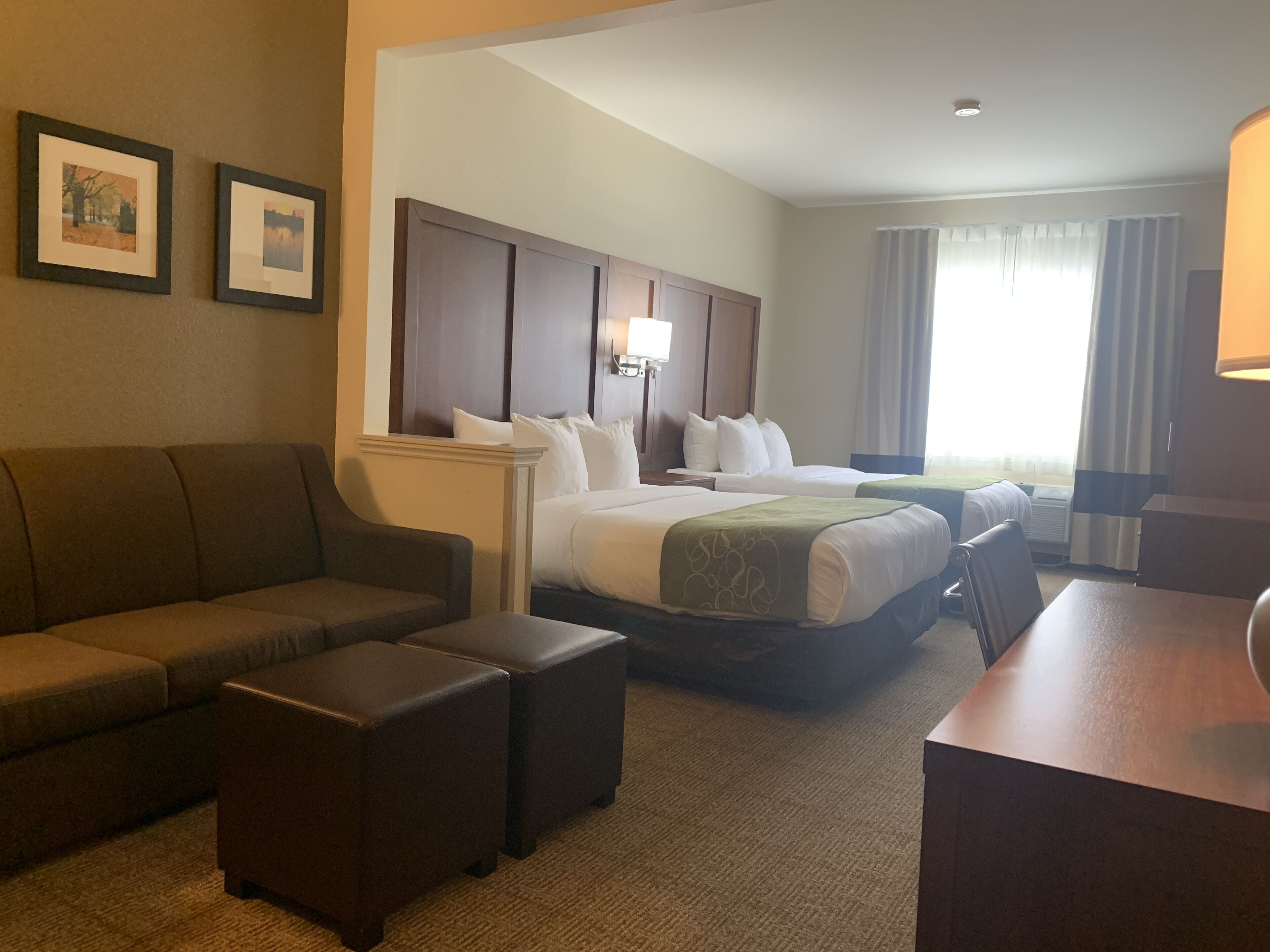 suite, 2 queen beds, non smoking | desk, laptop workspace, blackout curtains, iron/ironing board