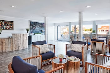 Sitting area in hotel lobby at Shem Creek Inn