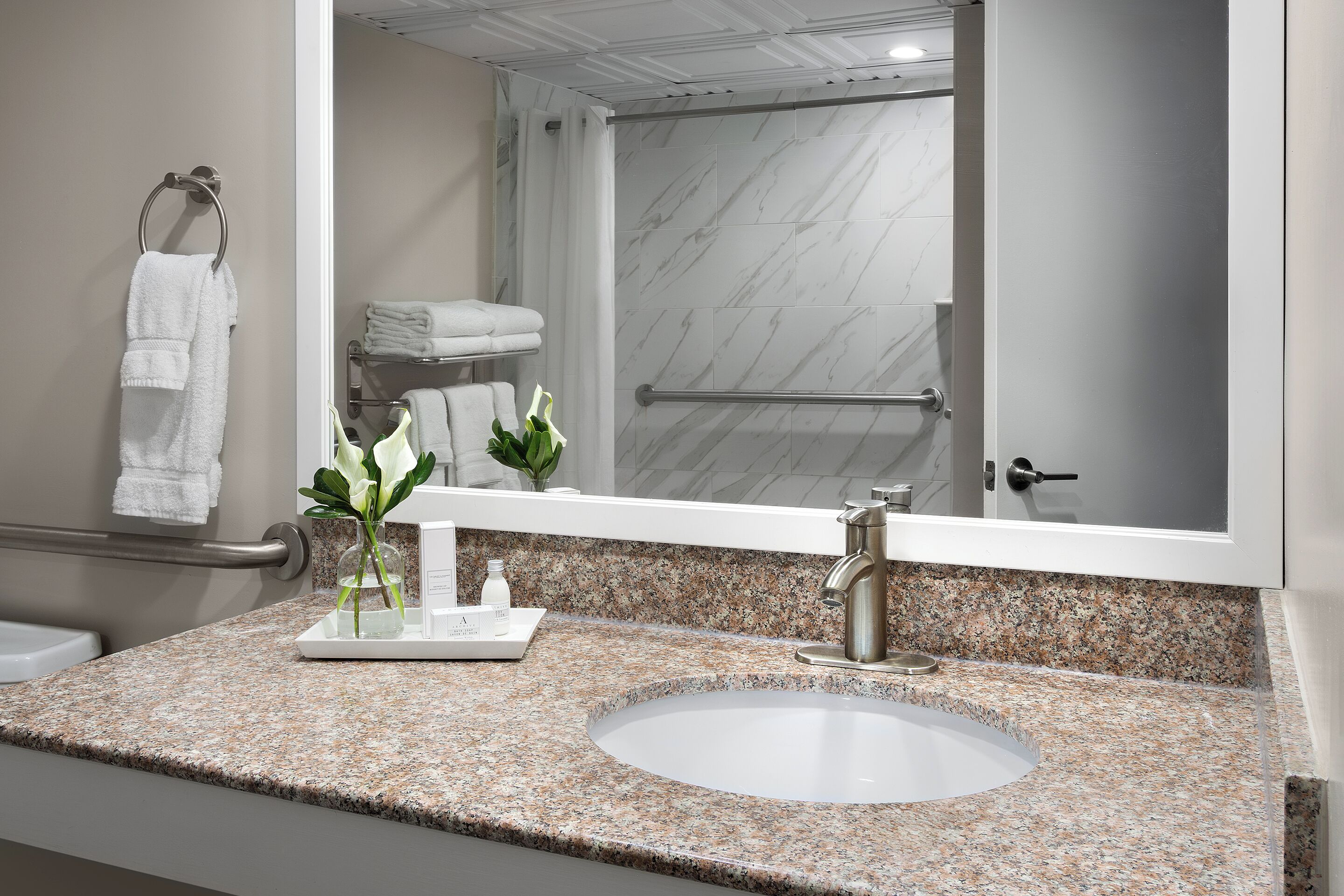 two queen accessible creek side | bathroom | free toiletries, hair dryer, towels, soap