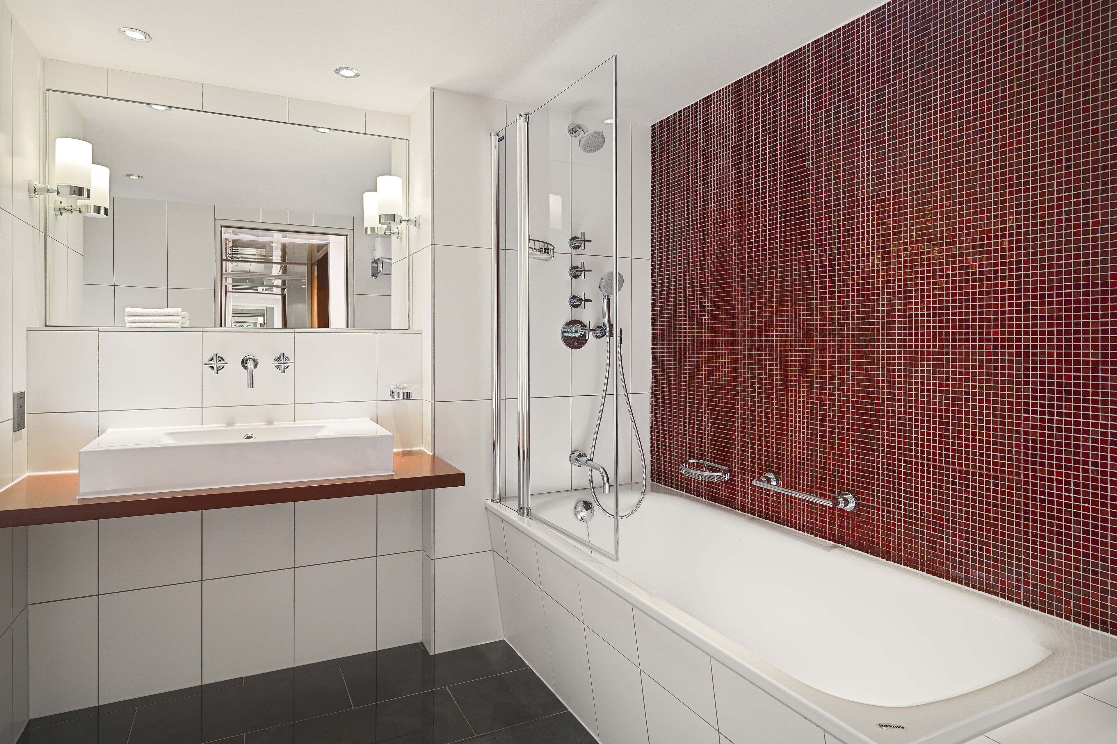 shower, deep-soaking bathtub, free toiletries, hair dryer