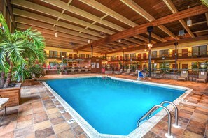 Indoor pool, open 9:00 AM to 9:00 PM, sun loungers