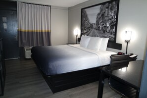 Premium bedding, pillowtop beds, desk, laptop workspace