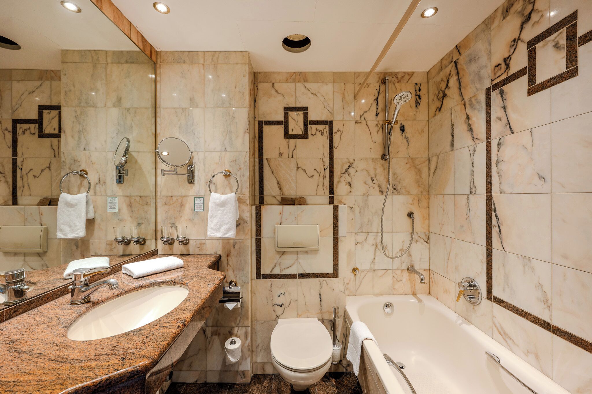 eco-friendly toiletries, hair dryer, towels, soap