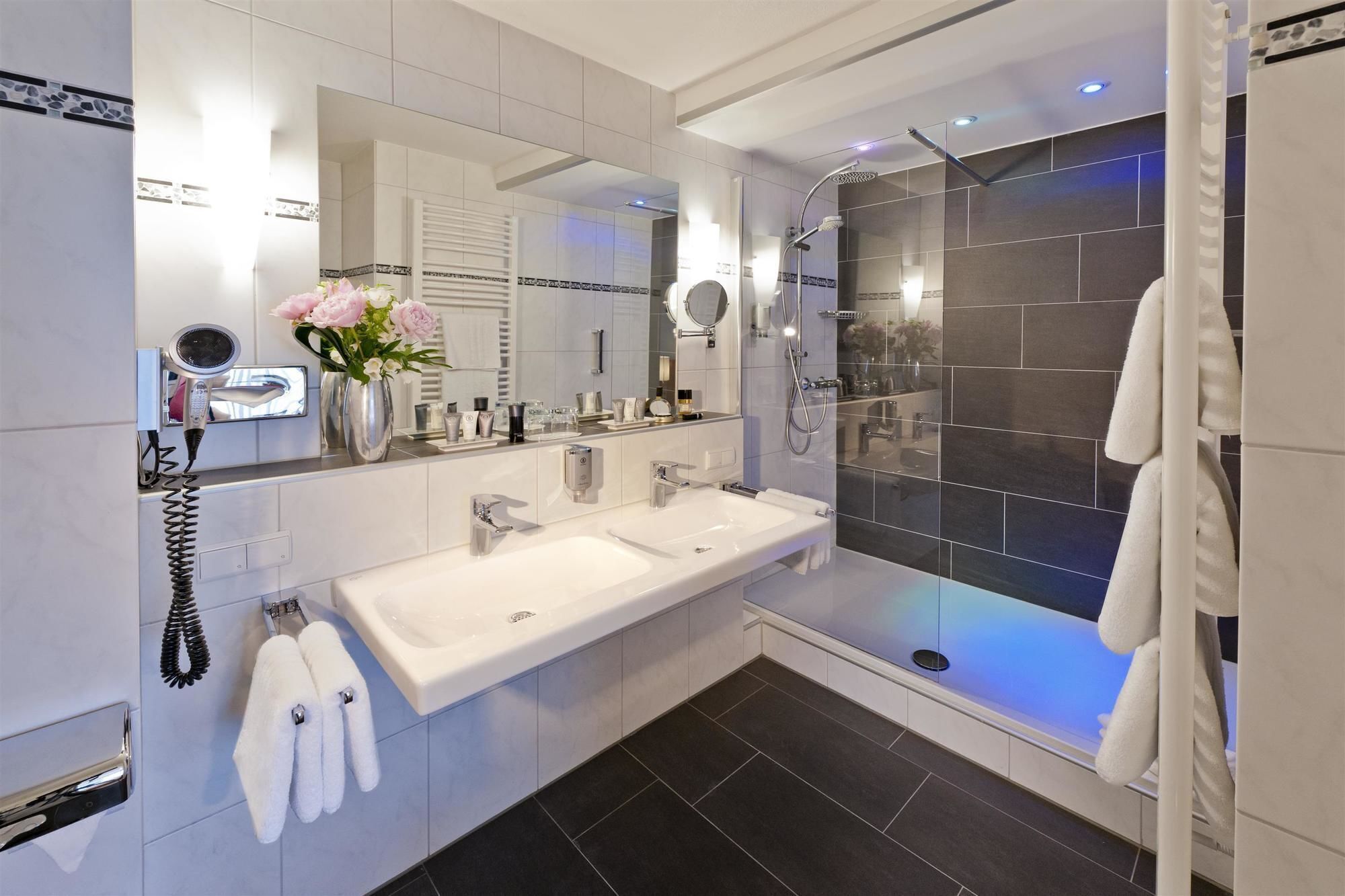 Free toiletries, hair dryer, towels