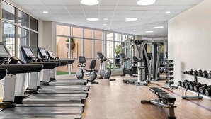 A gym with treadmills, ellipticals, and free weights. - Sheraton Suites Galleria-Atlanta (Atlanta)