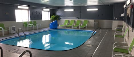 Indoor pool, open 9:00 AM to 10:30 PM, sun loungers