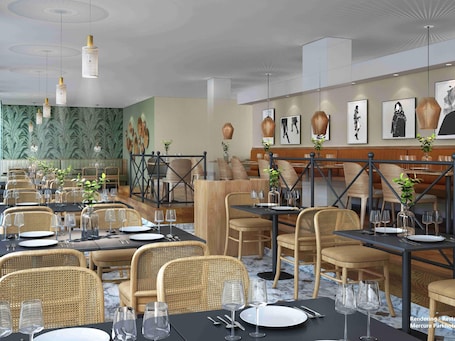 Se sirven desayunos y almuerzos, restaurante con mesas al aire libre . Mercure Parkhotel Mönchengladbach