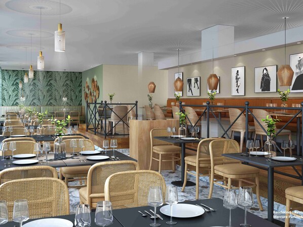 Breakfast, lunch served; international cuisine, al fresco dining 