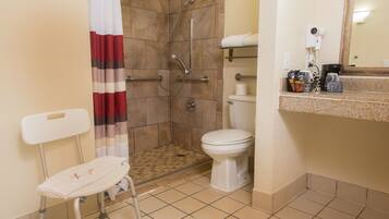 Deluxe Room, 1 King Bed, Accessible, Non Smoking (Roll-In Shower) | Bathroom | Combined shower/bathtub, free toiletries, hair dryer, towels