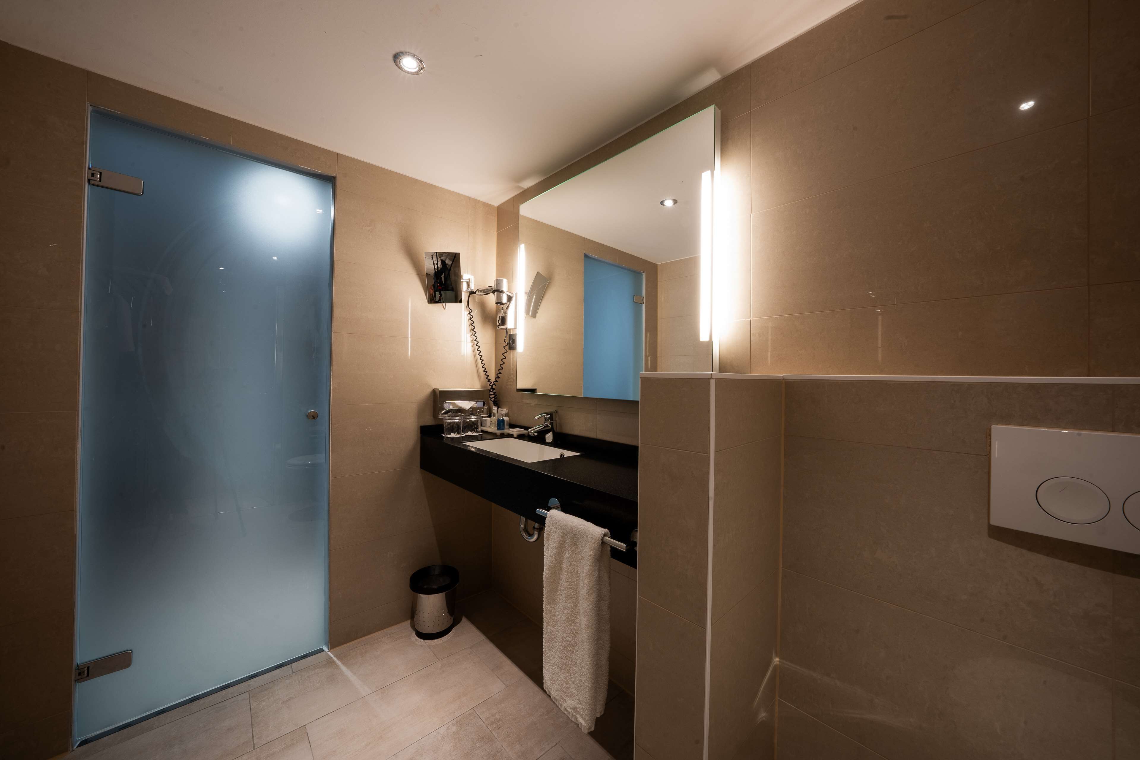 free toiletries, hair dryer, towels