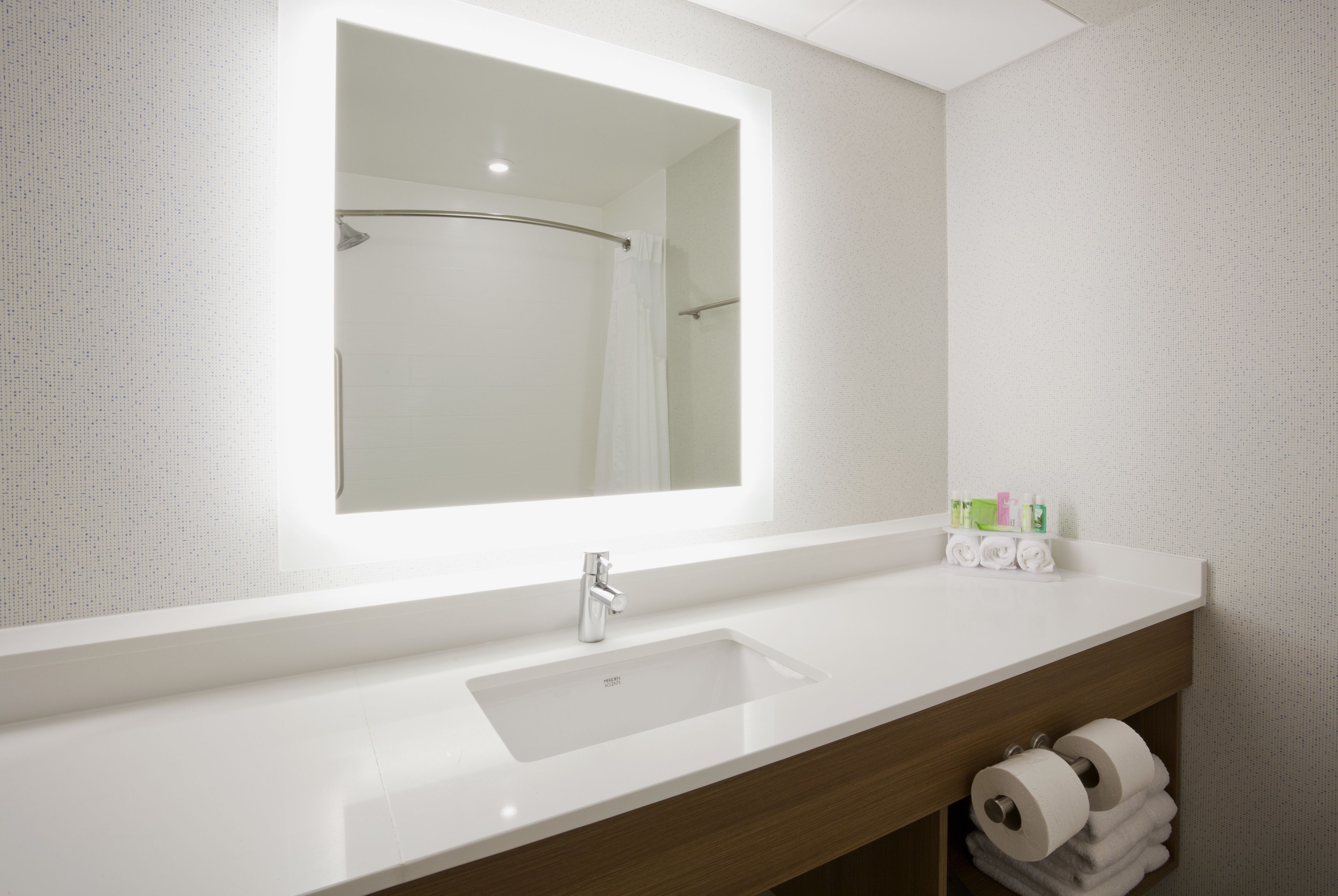 combined shower/bathtub, free toiletries, hair dryer, towels