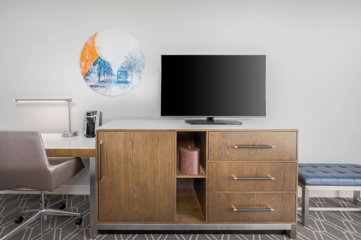 In-room safe, desk, laptop workspace, blackout curtains