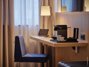 In-room safe, desk, laptop workspace, blackout drapes