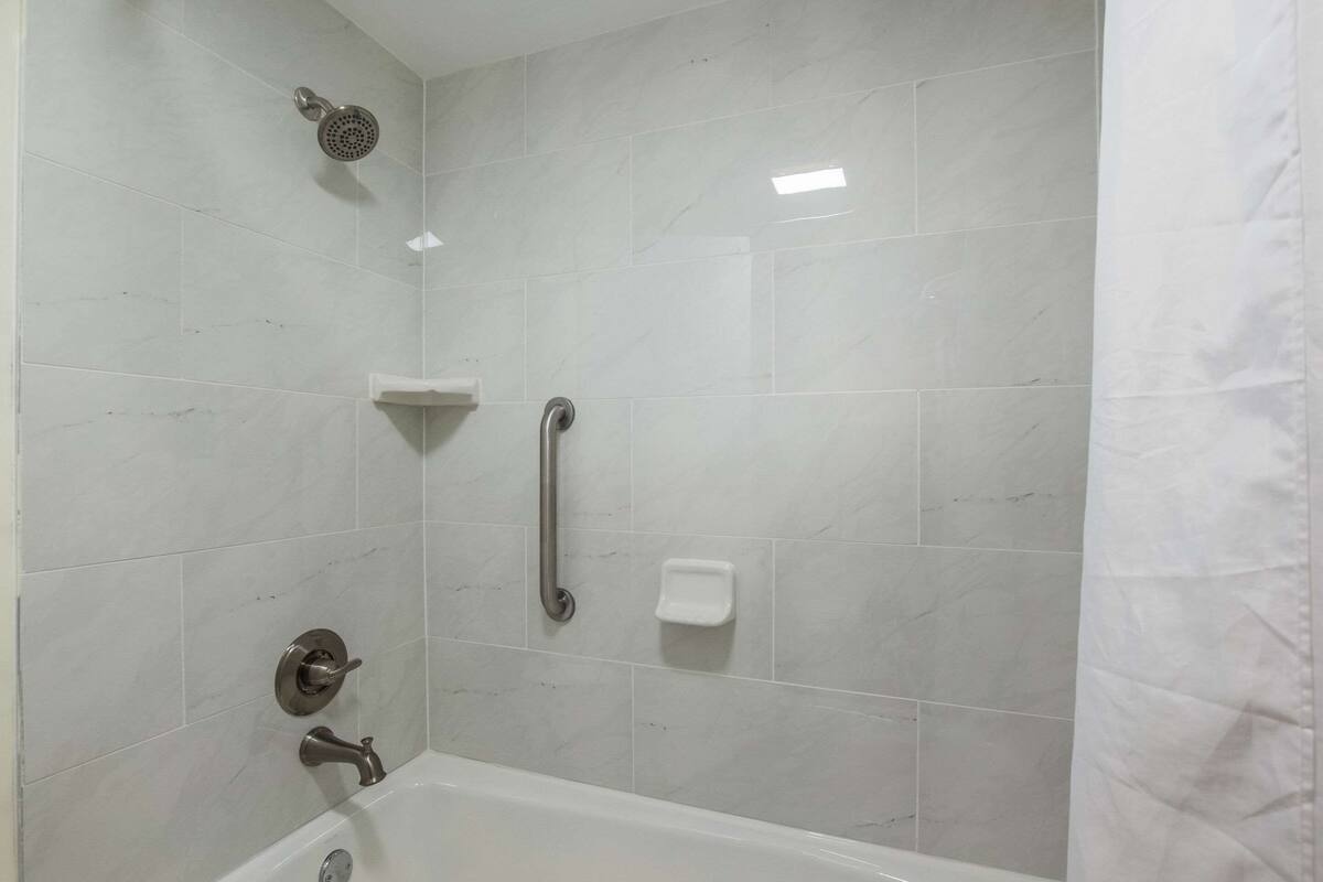 desk, blackout curtains, iron/ironing board