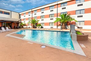 Outdoor pool, open 10:00 AM to 8:00 PM, sun loungers