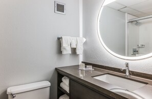 Duschwanne, kostenlose Toilettenartikel, Haartrockner, Handtücher