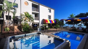 2 outdoor pools, open 7:30 AM to 10:30 PM, sun loungers