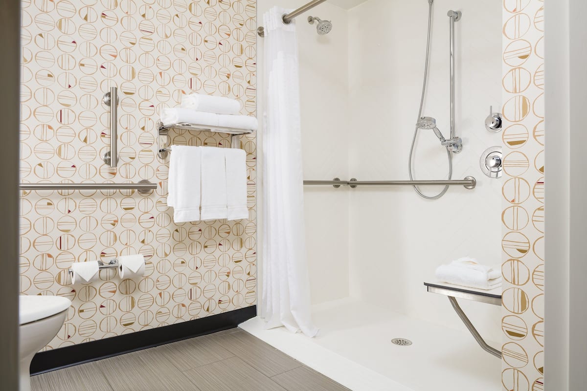 Combined shower/bathtub, eco-friendly toiletries, hair dryer, towels