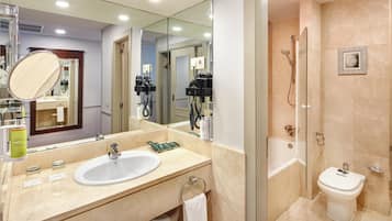 Free toiletries, hair dryer, bidet, towels