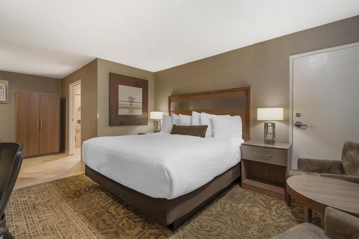 Standard Room, 1 King Bed, Accessible, Refrigerator & Microwave (Refrigerator & Microwave) | 1 bedroom, desk, laptop workspace, iron/ironing board