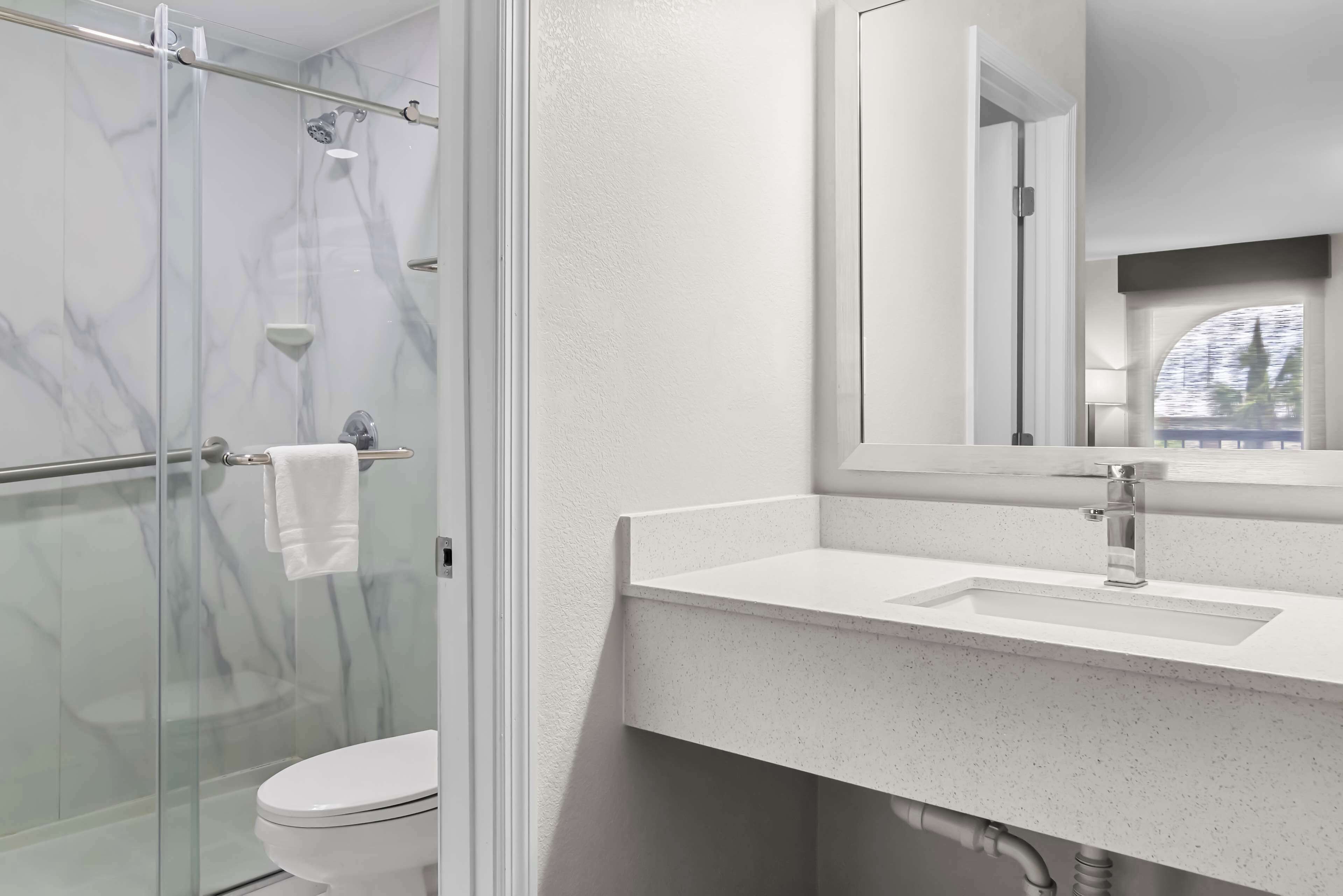 standard room, 1 king bed, non smoking, refrigerator & microwave (shower only) | bathroom | free toiletries, hair dryer, towels, soap