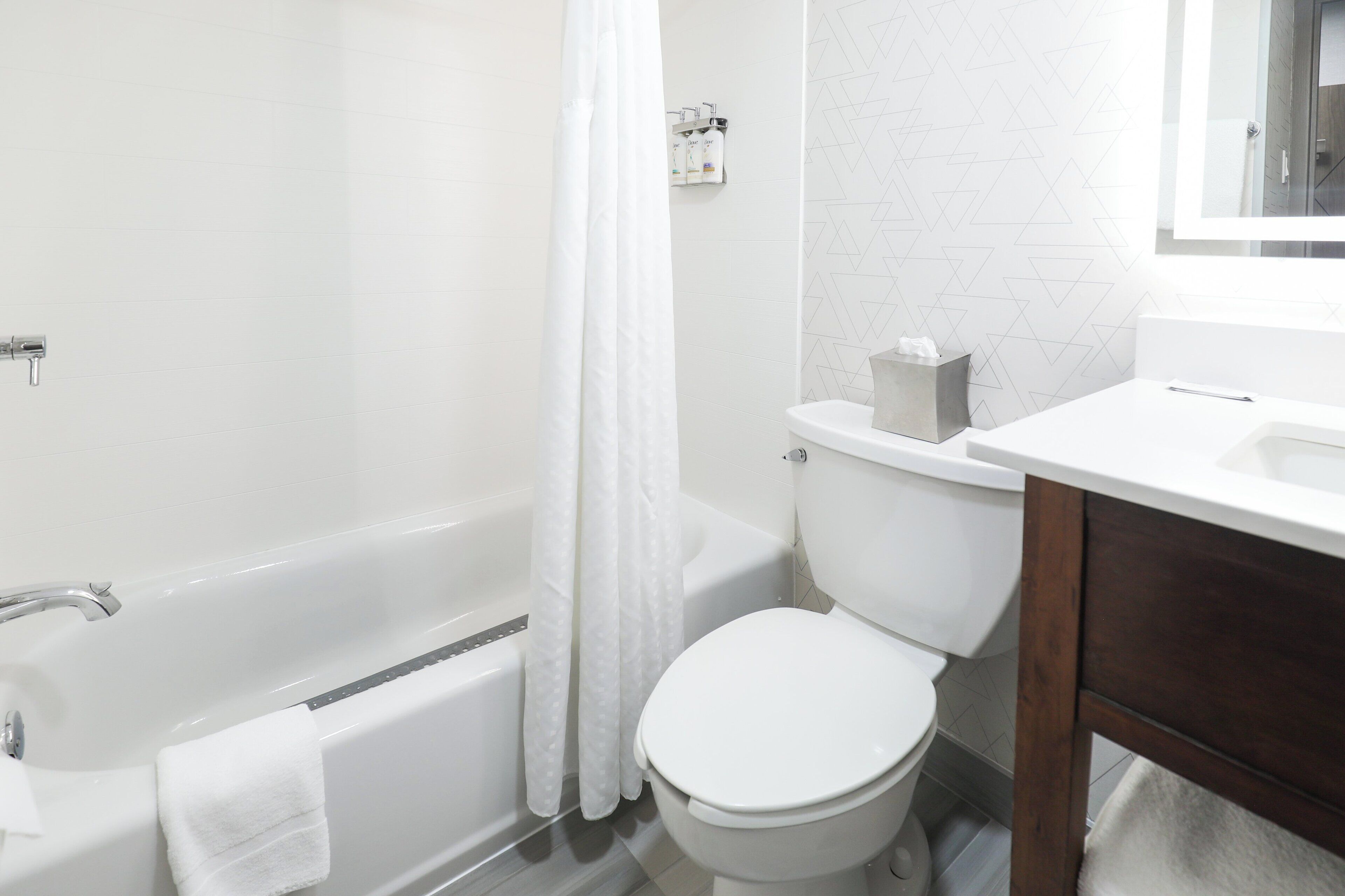 Desk, laptop workspace, blackout curtains, iron/ironing board