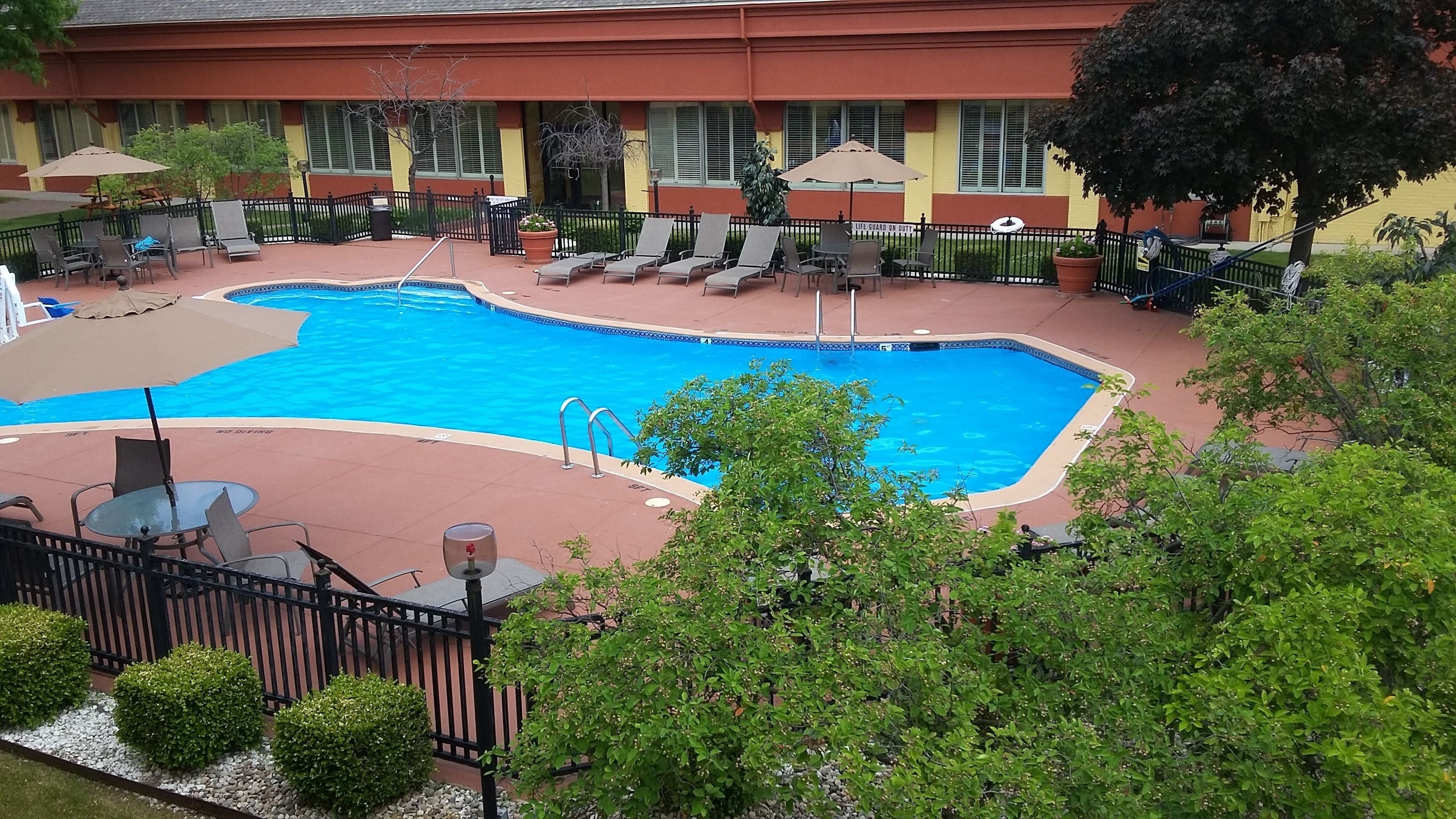 Seasonal outdoor pool, sun loungers