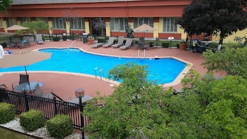 Seasonal outdoor pool, sun loungers