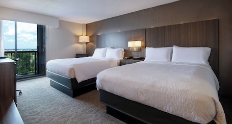 Premium bedding, pillowtop beds, desk, laptop workspace