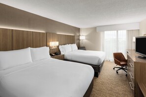 Premium bedding, pillowtop beds, desk, laptop workspace