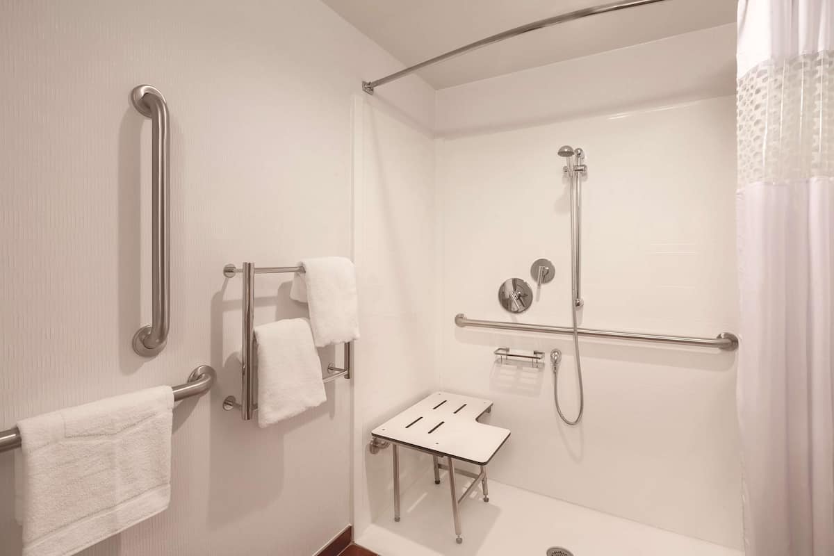 room, accessible, non smoking (roll-in shower) | bathroom | free toiletries, hair dryer, towels