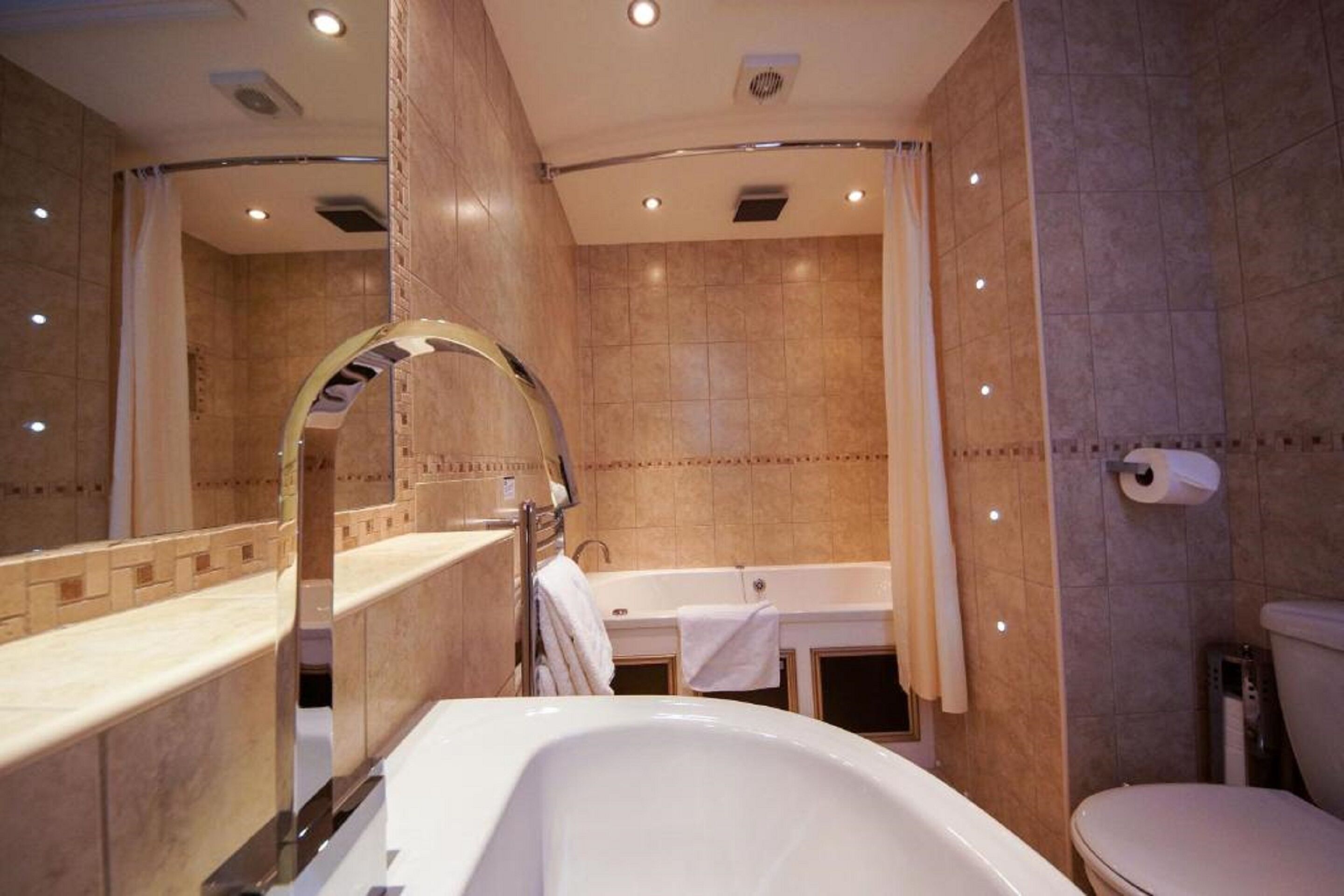 free toiletries, hair dryer, towels