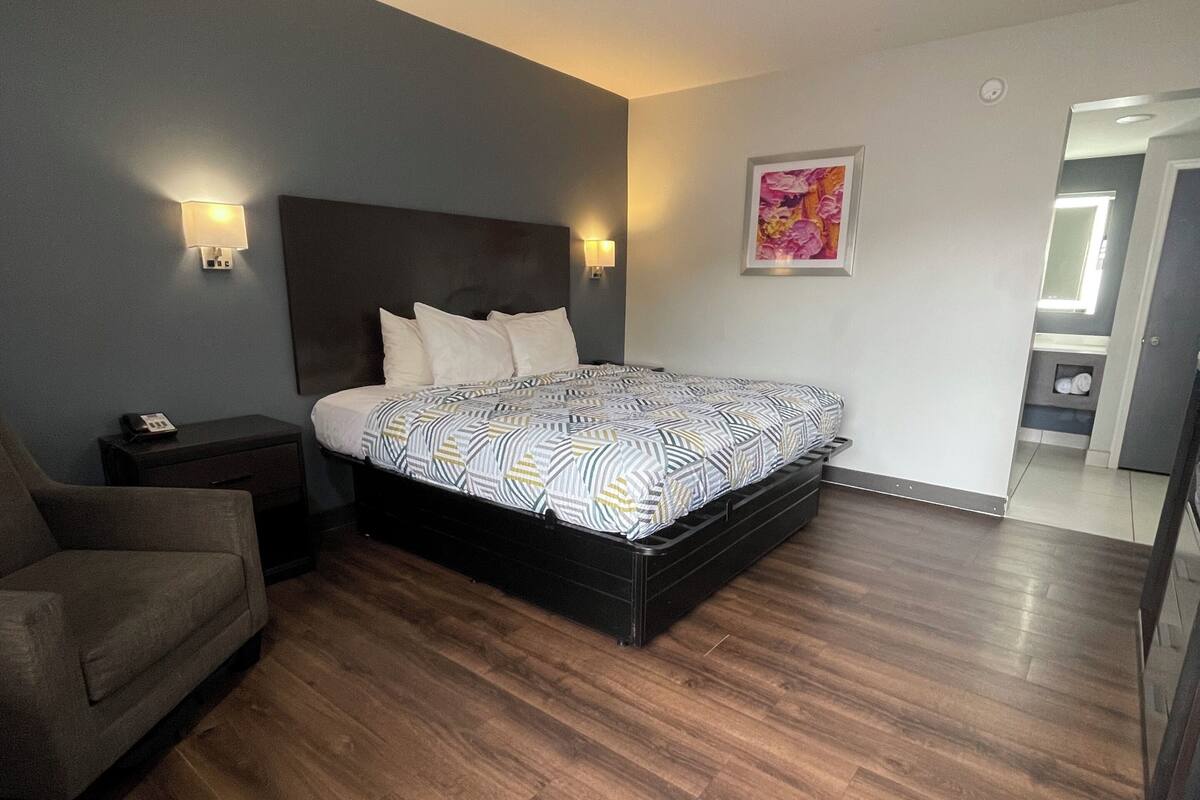 Standaard kamer, 1 kingsize bed, niet-roken, koelkast en magnetron | Een strijkplank/strijkijzer, gratis wifi, een wekker, beddengoed
