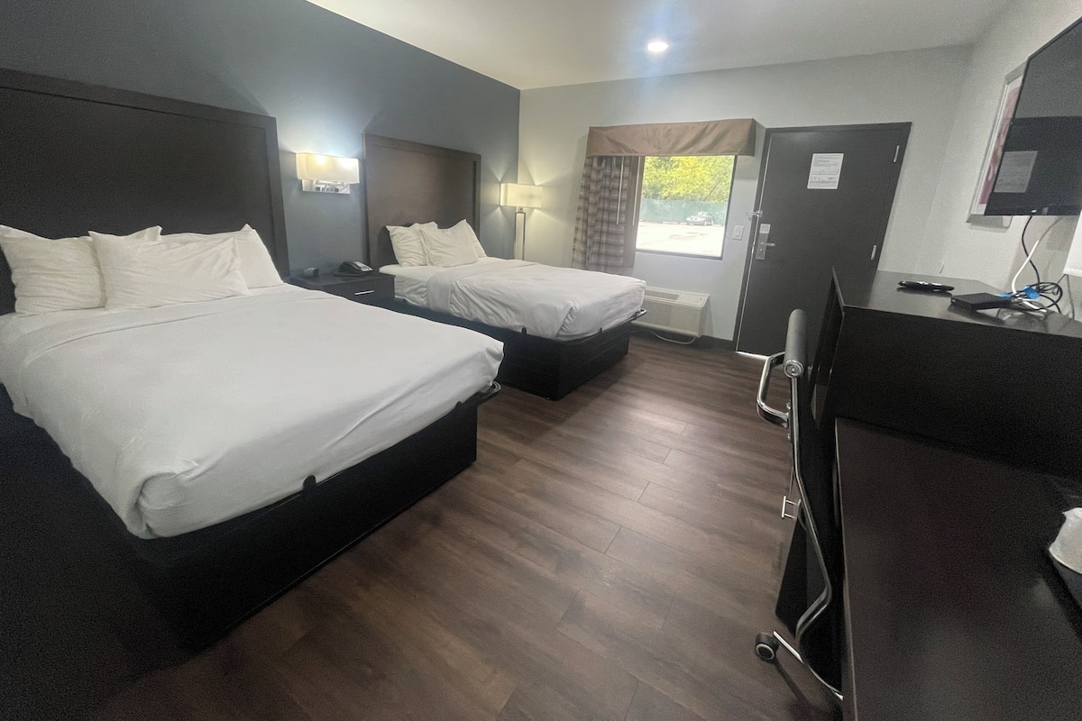 Standard Room, 2 Double Beds, Non Smoking, Refrigerator & Microwave | Iron/ironing board, WiFi (free), alarm clocks, bed sheets
