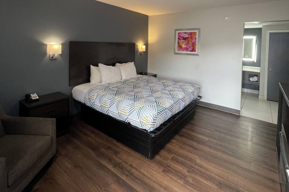 Standaard kamer, 1 kingsize bed, toegankelijk voor mindervaliden, niet-roken | Een strijkplank/strijkijzer, gratis wifi, een wekker, beddengoed