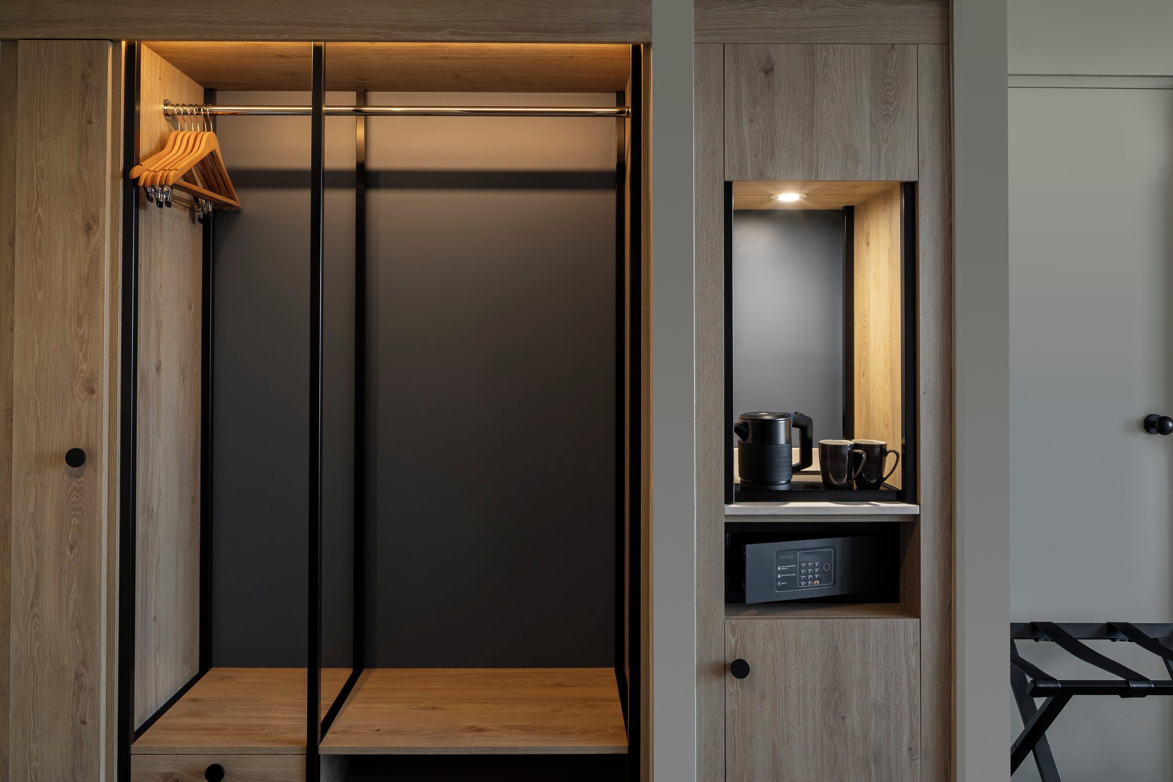 1 bedroom, desk, blackout curtains, iron/ironing board