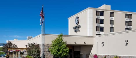 Desk, laptop workspace, blackout curtains, iron/ironing board