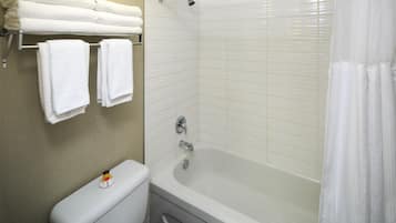 Combined shower/tub, eco-friendly toiletries, hair dryer, towels