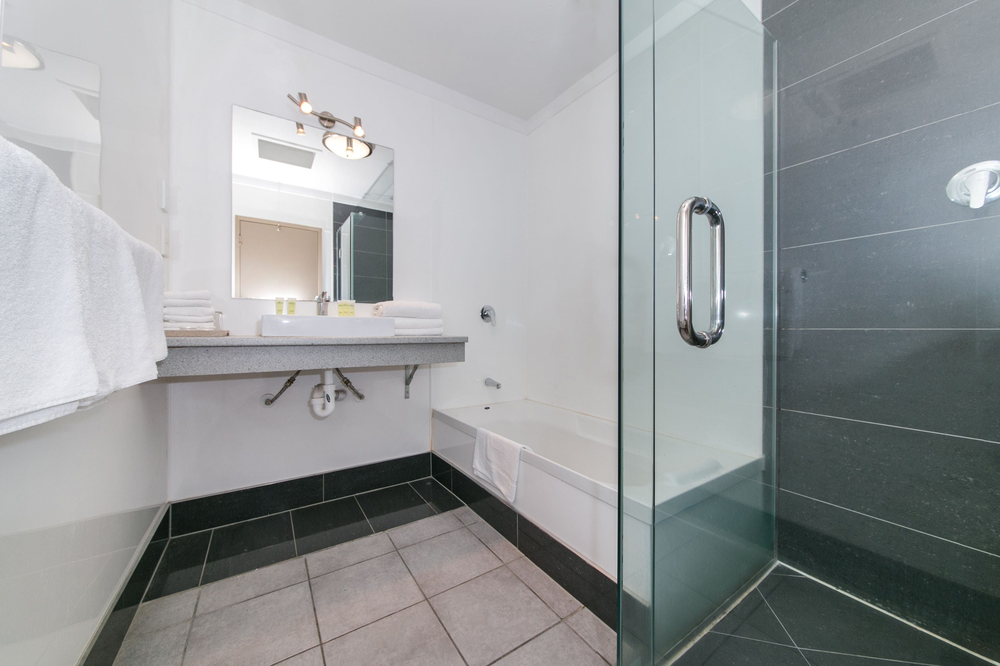 shower, rainfall showerhead, free toiletries, hair dryer