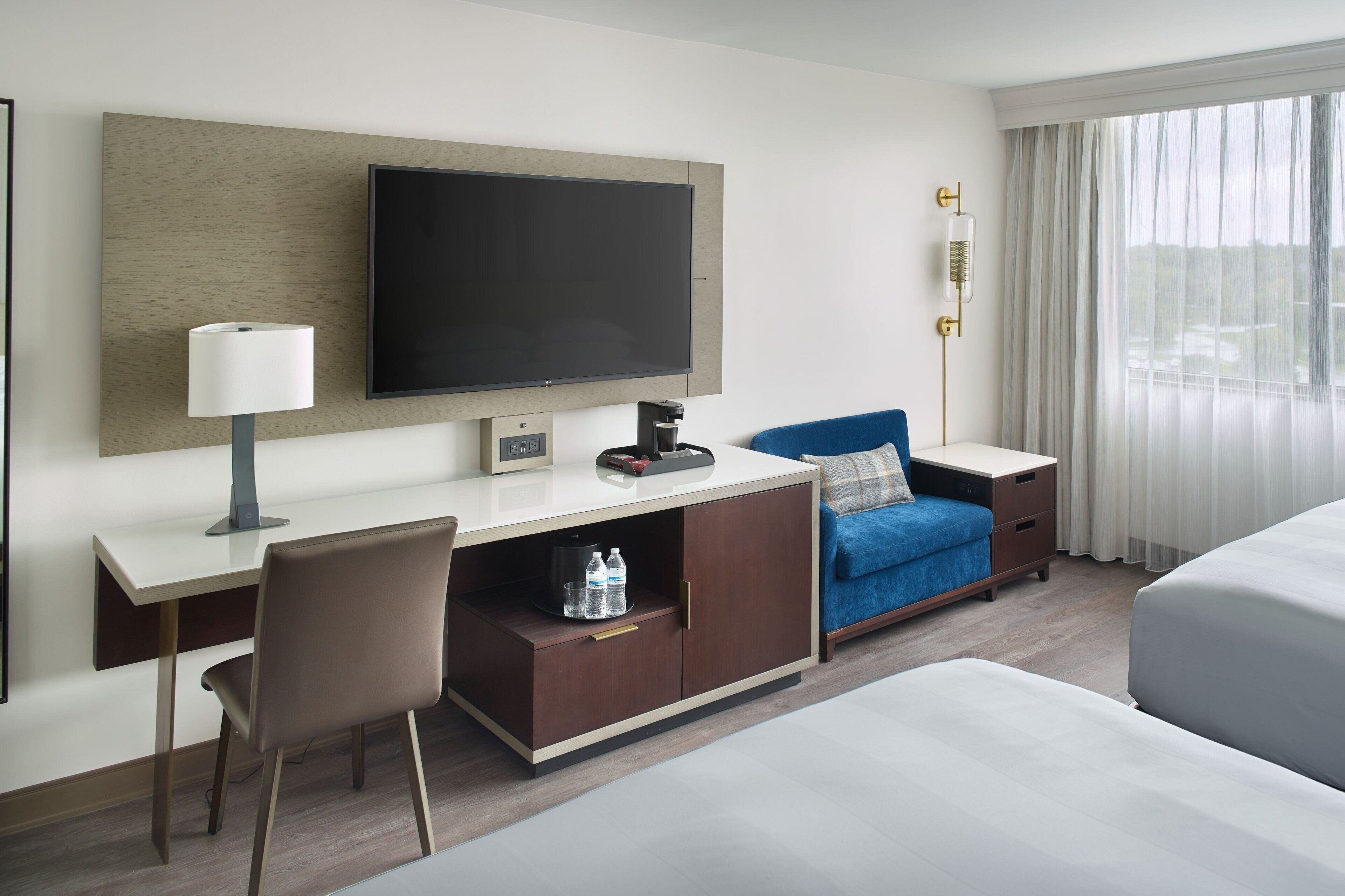 premium bedding, pillow-top beds, desk, iron/ironing board