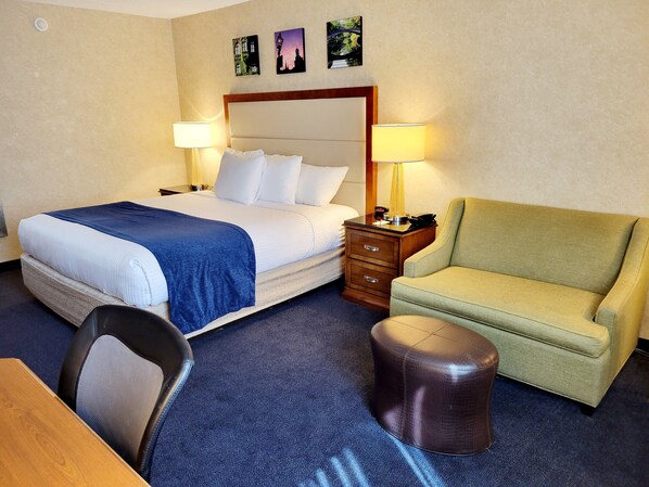 Pillow-top beds, desk, laptop workspace, blackout curtains