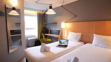 Desk, blackout curtains, soundproofing, iron/ironing board