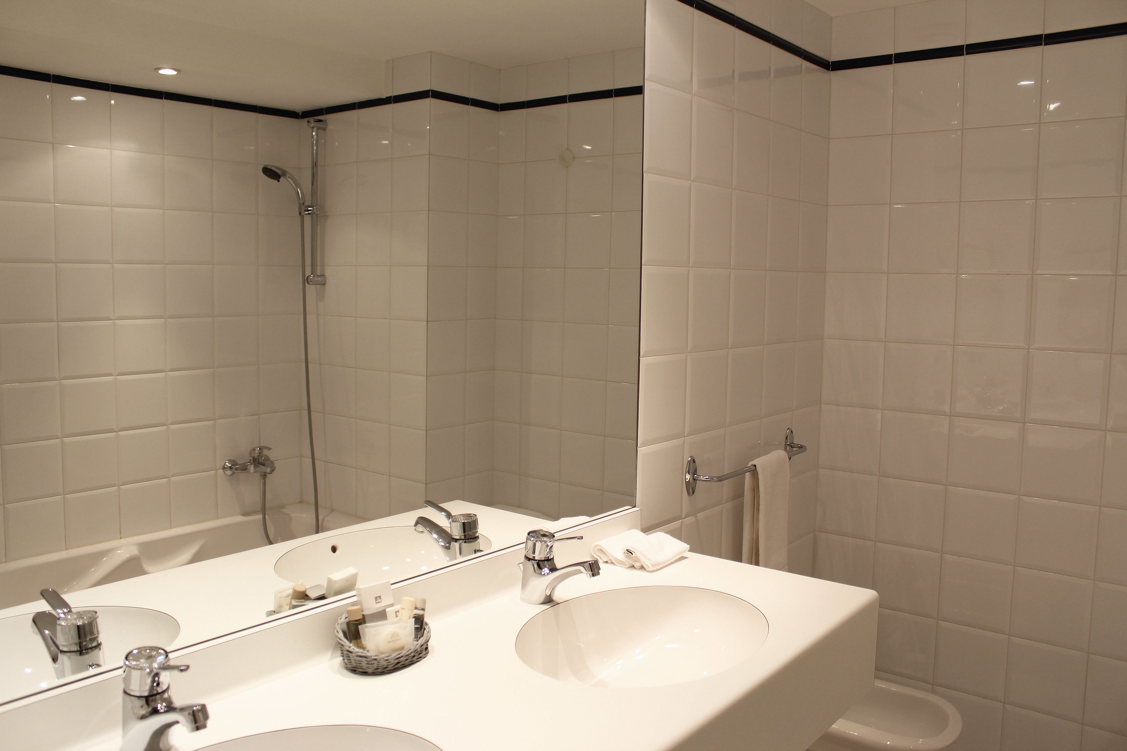 free toiletries, hair dryer, towels, shampoo