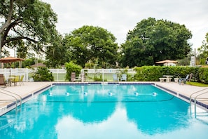 Outdoor pool, sun loungers