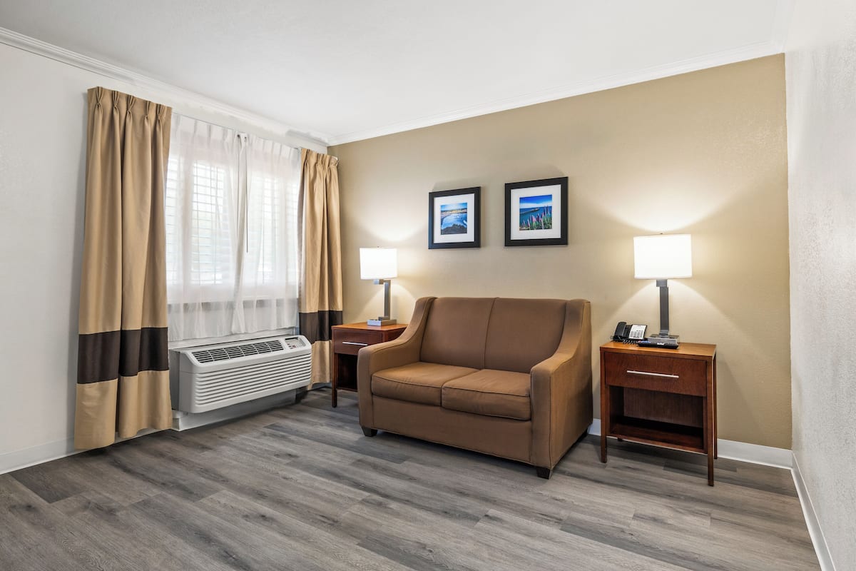 Room, 1 Queen Bed, Non Smoking | Living area | 47-inch LCD TV with digital channels, TV