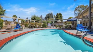 Outdoor pool, open 10:00 AM to 9:00 PM, pool umbrellas, sun loungers