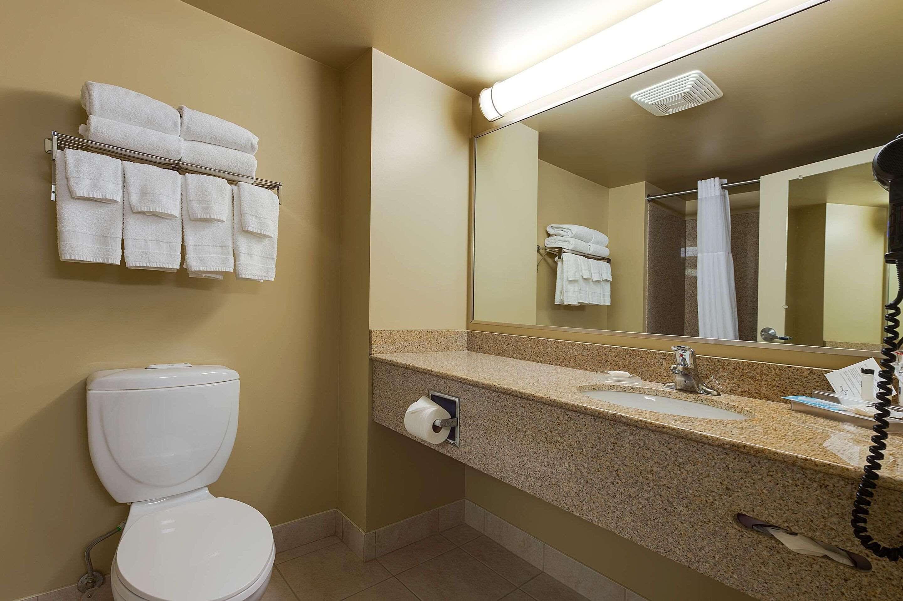 combined shower/bathtub, eco-friendly toiletries, hair dryer, towels