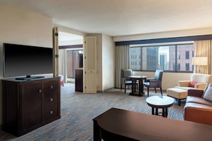 Room, 1 King Bed with Sofa bed, City View (Corner) | Living room | 42-inch flat-screen TV with cable channels, TV - The Capital Suites Hotel (Columbus)