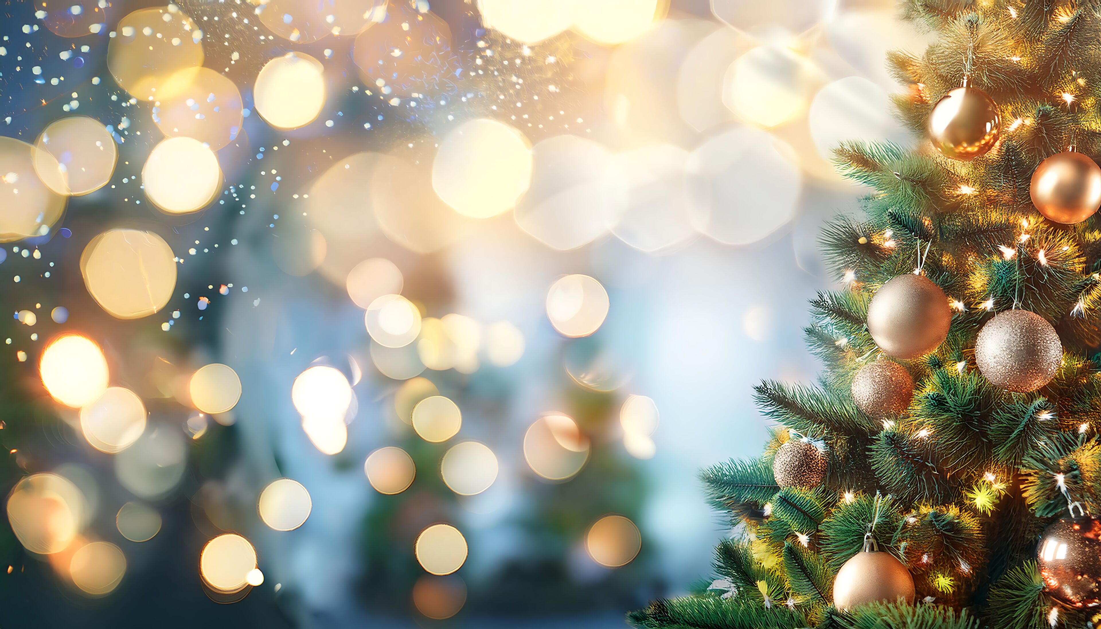 A decorated Christmas tree with ornaments and lights.